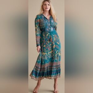 Soft Surroundings Mirapani Embroided  Blue Green Dress Xl